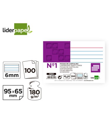 Ficha liderpapel rayada nº1 65x95 mm 180g m2 paquete de 100 unidades